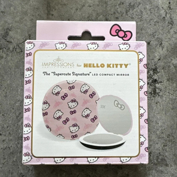 Impressions Hello Kitty "Supercute Signature" Compact 3X Magnified Mirror PINK - Picture 1 of 6